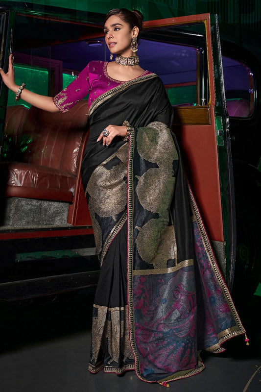 Black Wedding Ceremonial Pure Silk Sarees SFRELS5103