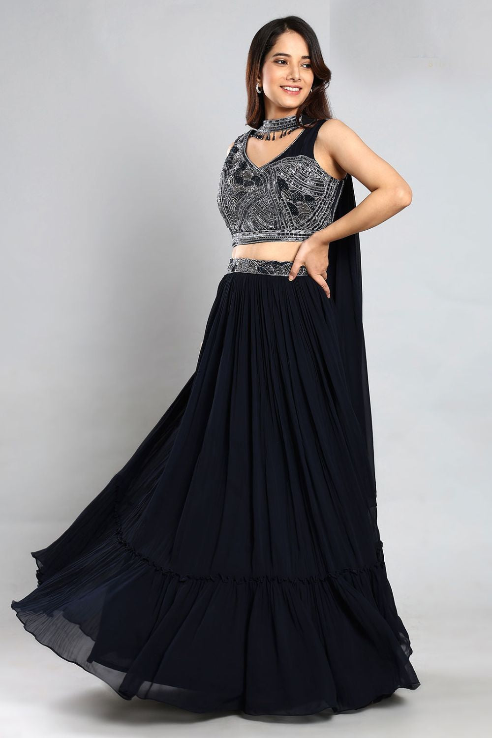 Black Georgette Party Ready Made Lehenga Choli SFSBL1510R