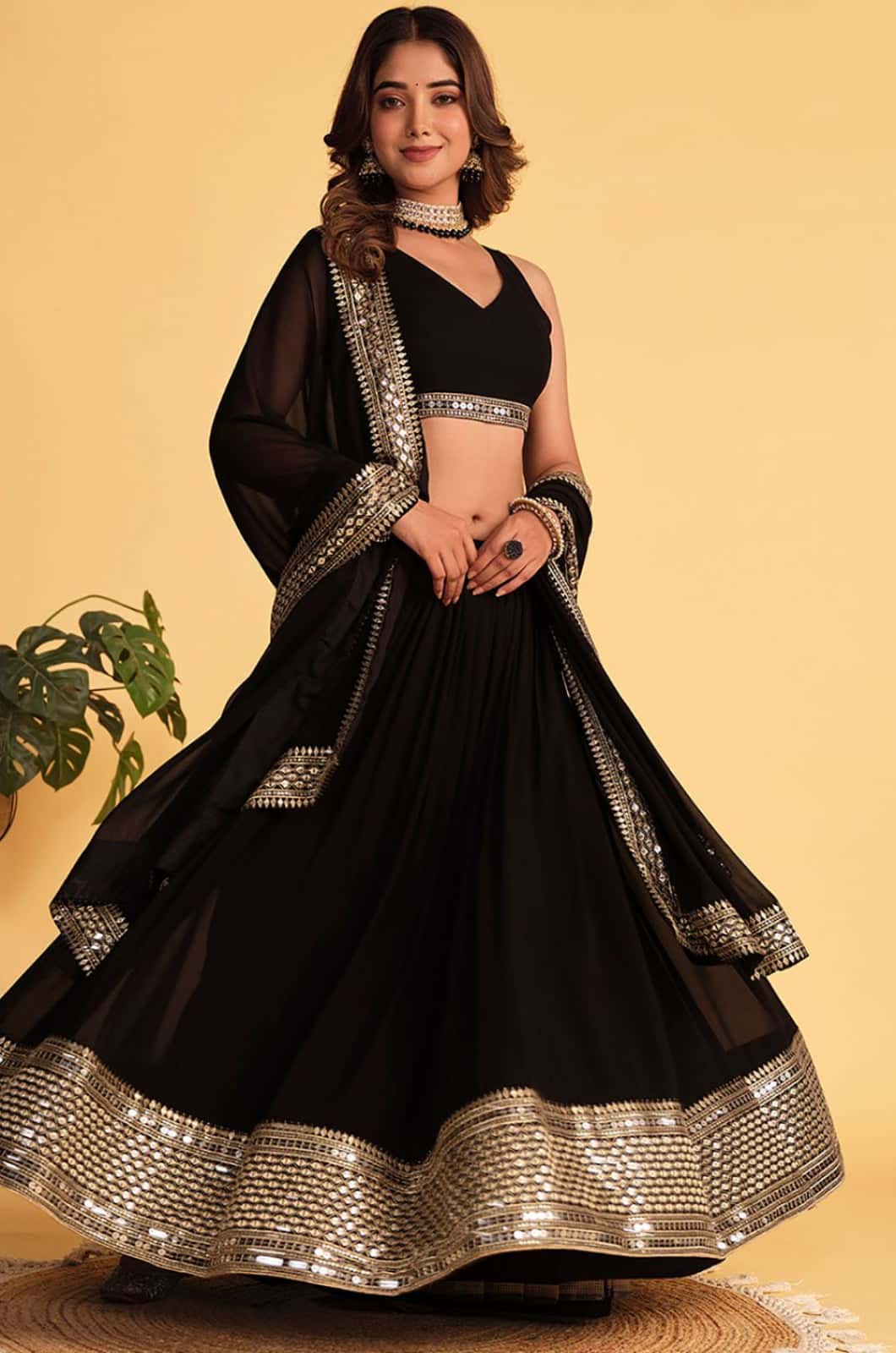 Black Georgette Lehenga Choli - SFPRF201403
