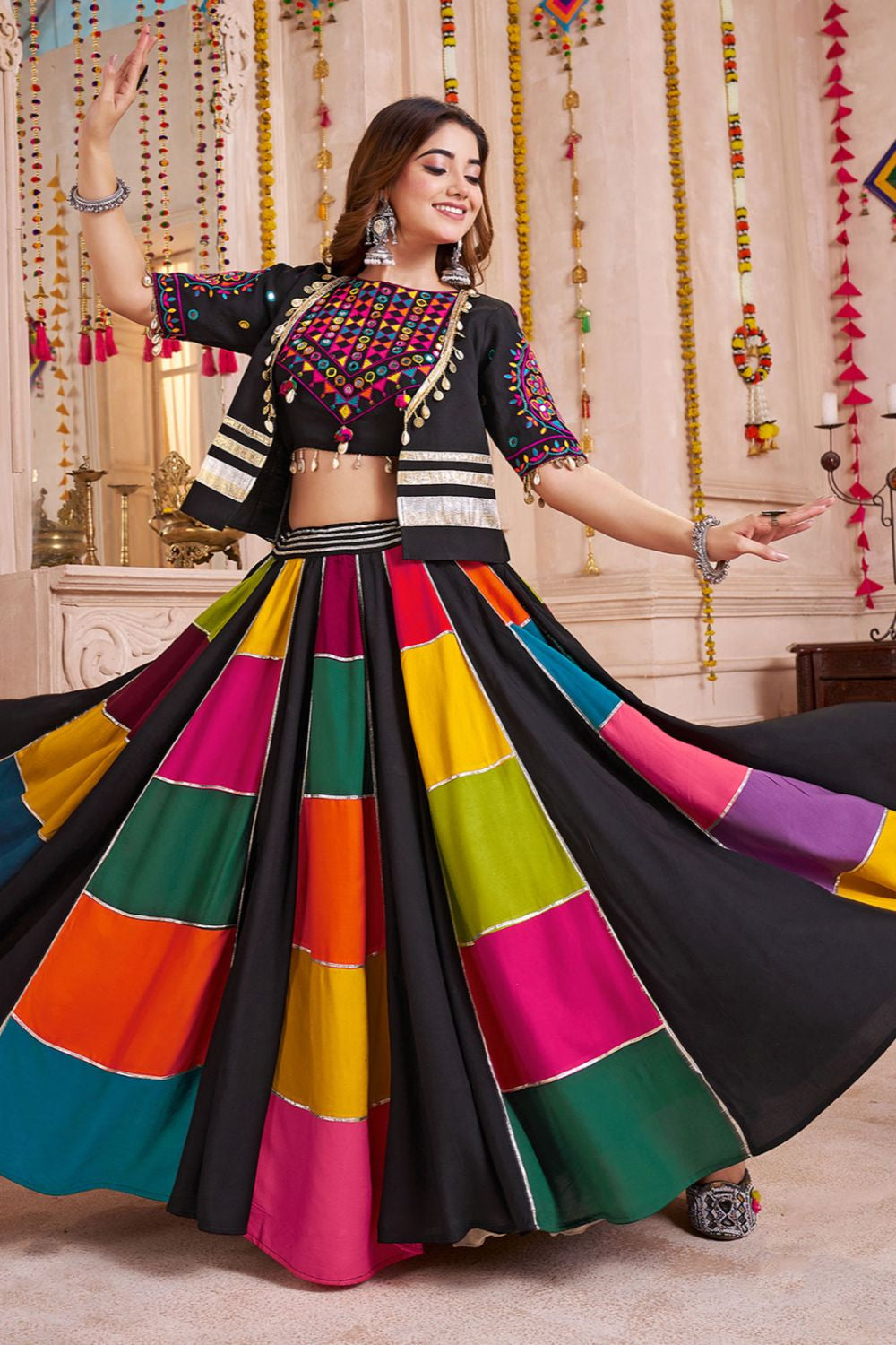 Black Cotton Navratri Chaniya Choli SFKHU20402