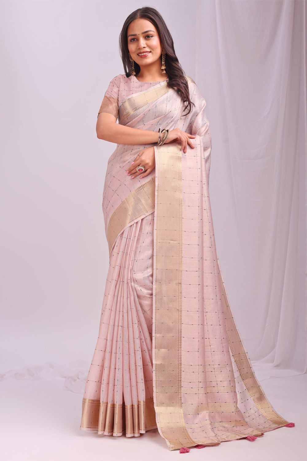 Peach Sleek Organza Casual Sarees With Blouse SFAST11603