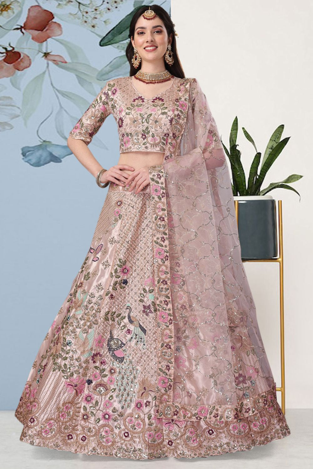 Pink Silk Partywear Lehenga Set SFROY505706
