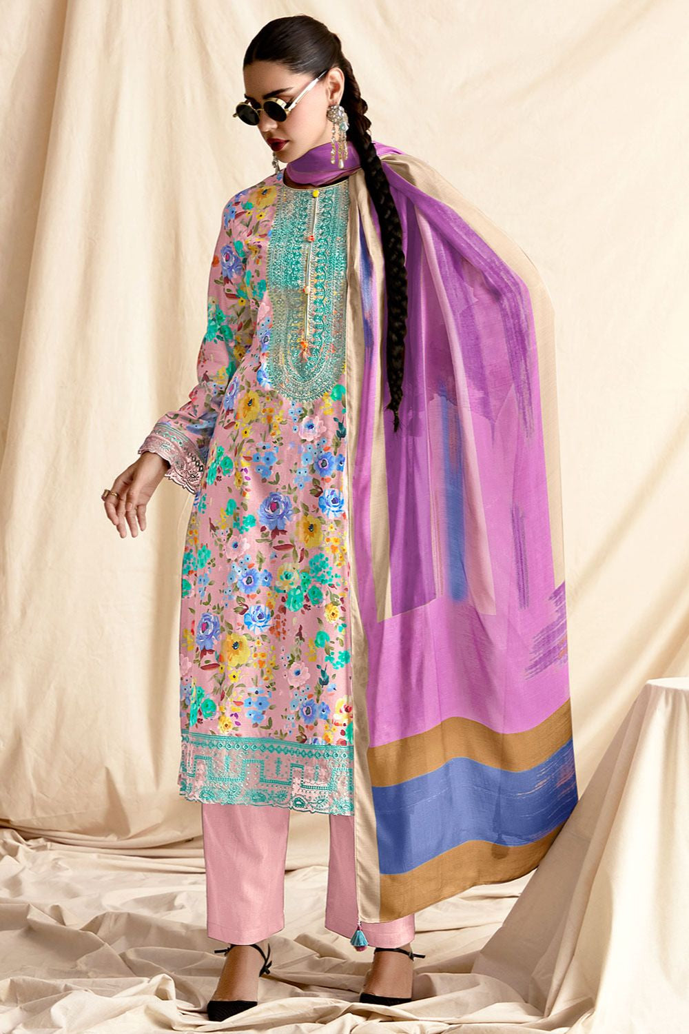 Pink Cotton Plus Size Salwar Kameez In Pure Lawn SFYS151001