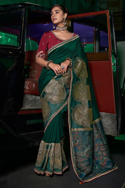 Green Wedding Ceremonial Pure Silk Sarees SFRELS5102