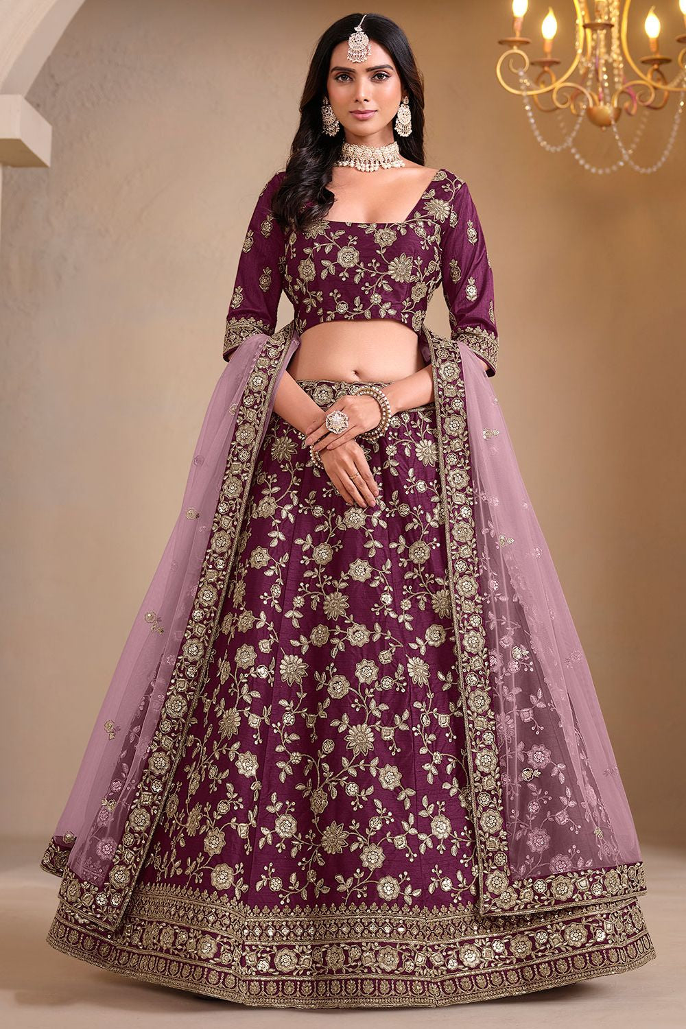 Burgundy Art Silk Wedding Lehenga Set SFDFS33002