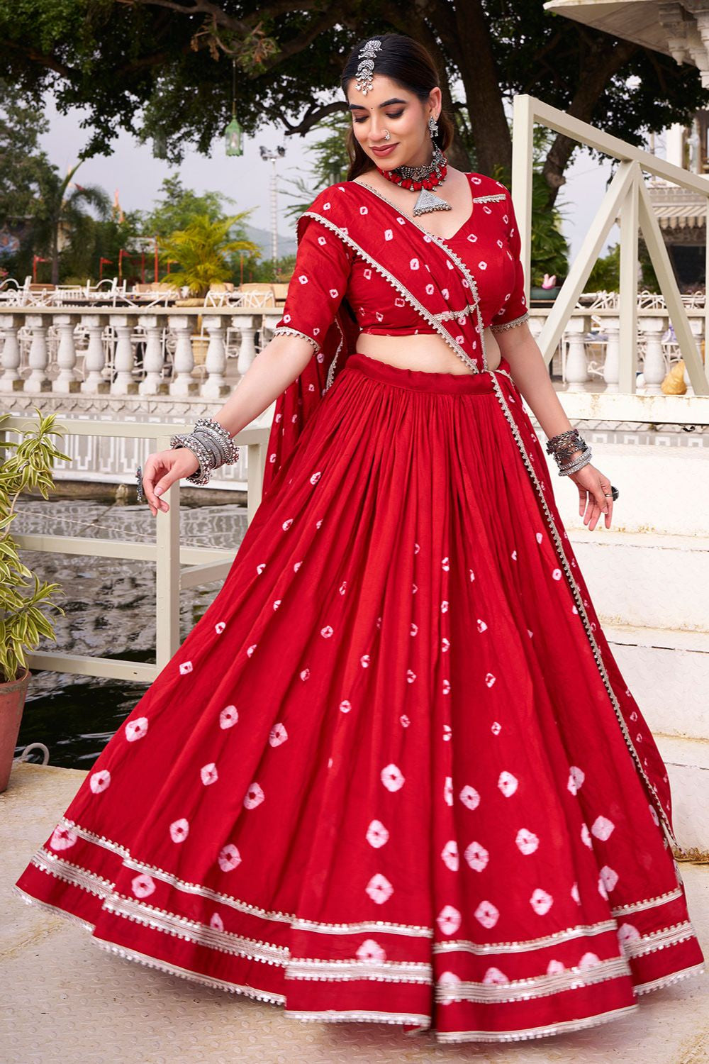 Red Chanderi Navratri Chaniya Choli SFROY554702R