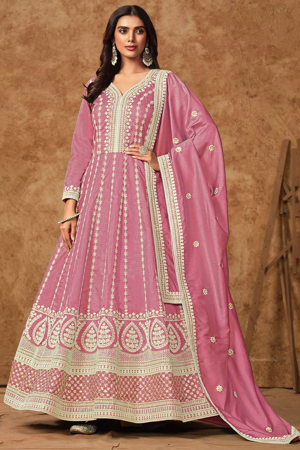 Pink Dola Silk Anarkali Suit Sequins Embroidery Work SFDFS33401R
