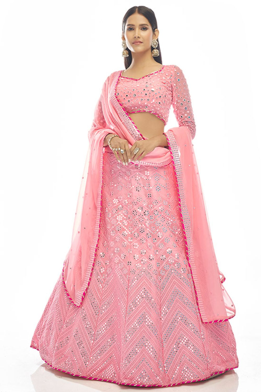 Pink Georgette Lehenga Choli SFARY14407