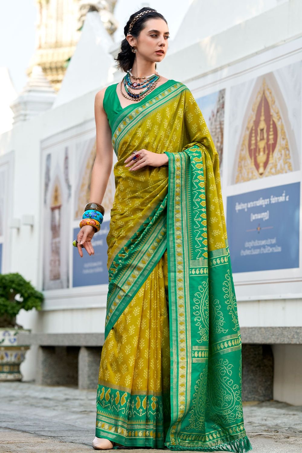 Green Soft Silk Print Casual Saree SFSJDN30602