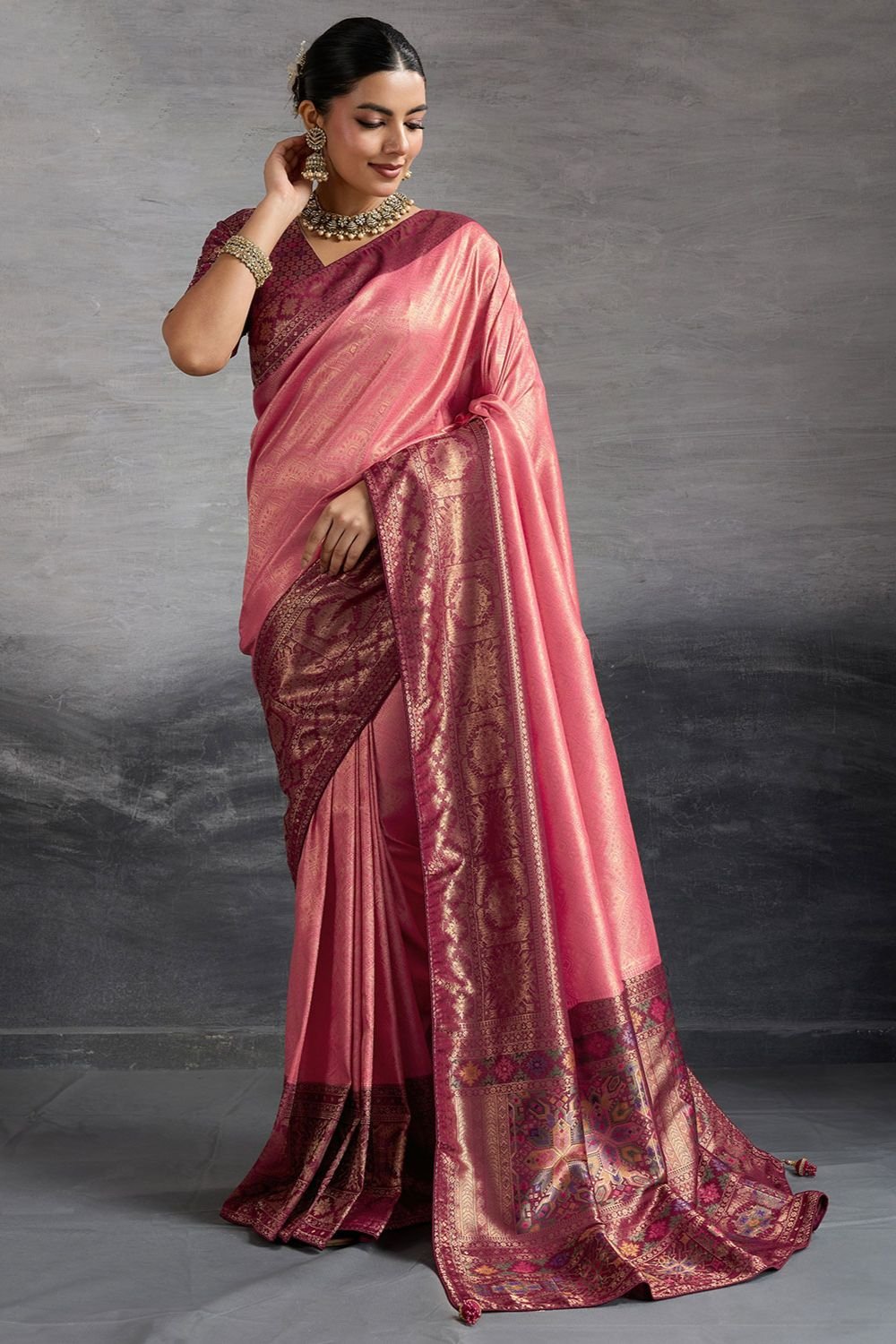 Pink Wedding Party Weaving Silk Saree SFSJDN30502