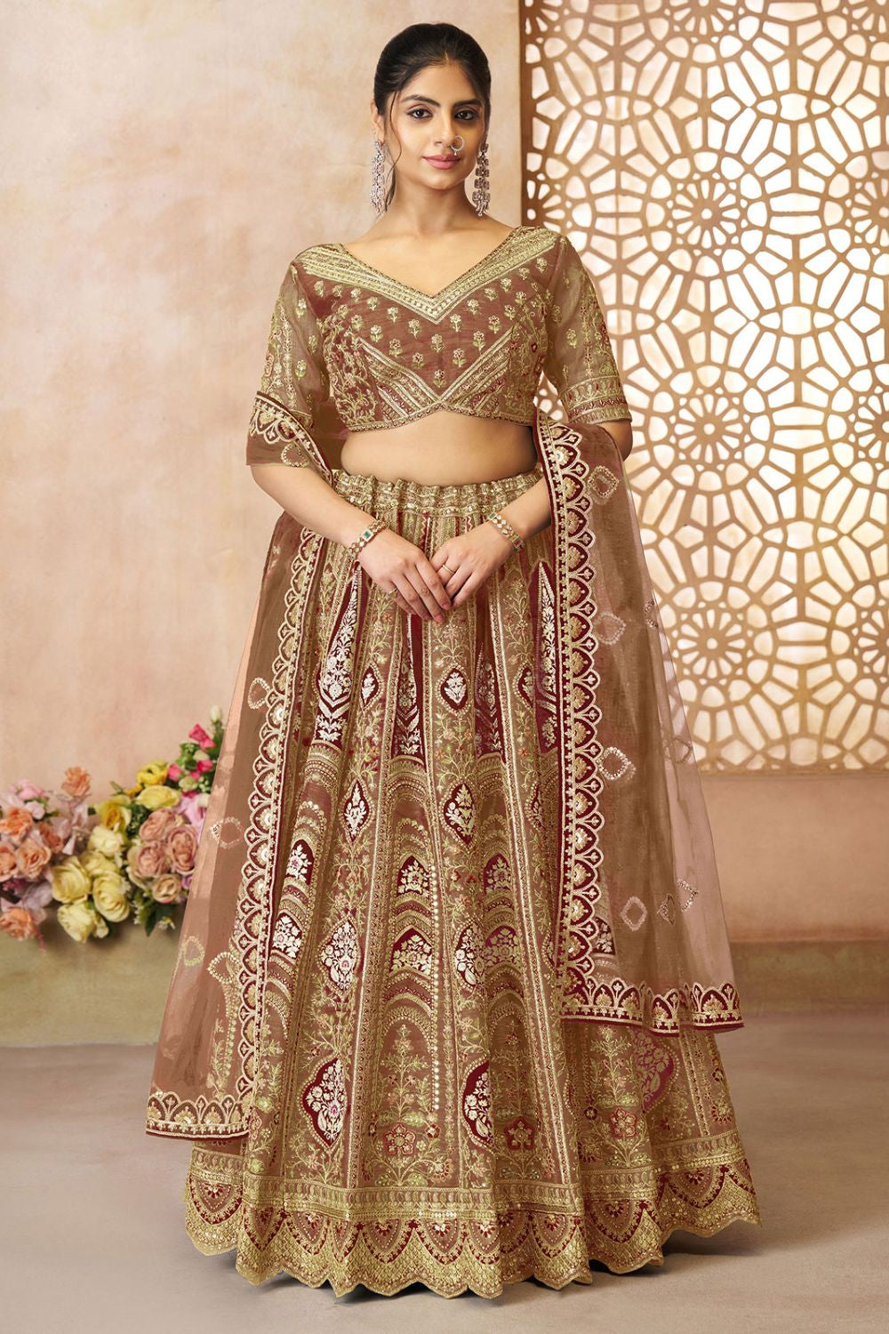 Brown Silk Reception Party Wear Lehenga Choli SFRELS4408