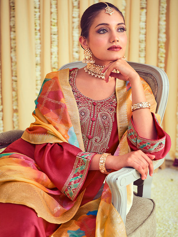 Red Silk Plus Size Wedding Salwar Kameez SFSTL29403