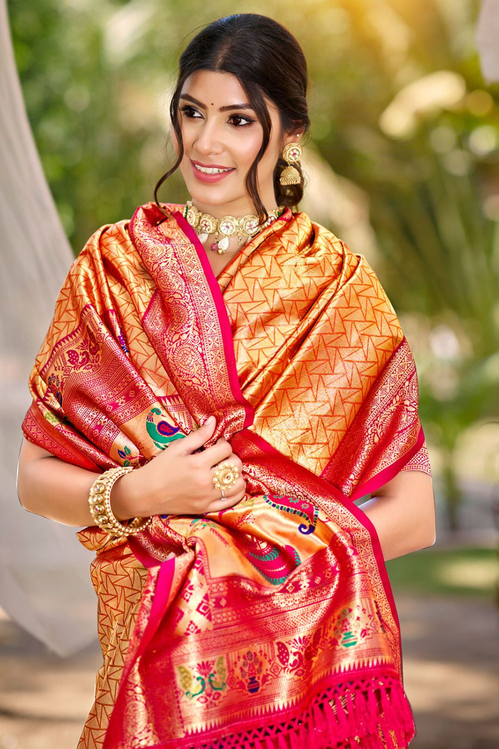 Orange Kanjivaram Silk Wedding Sarees With Blouse SFSGM119001