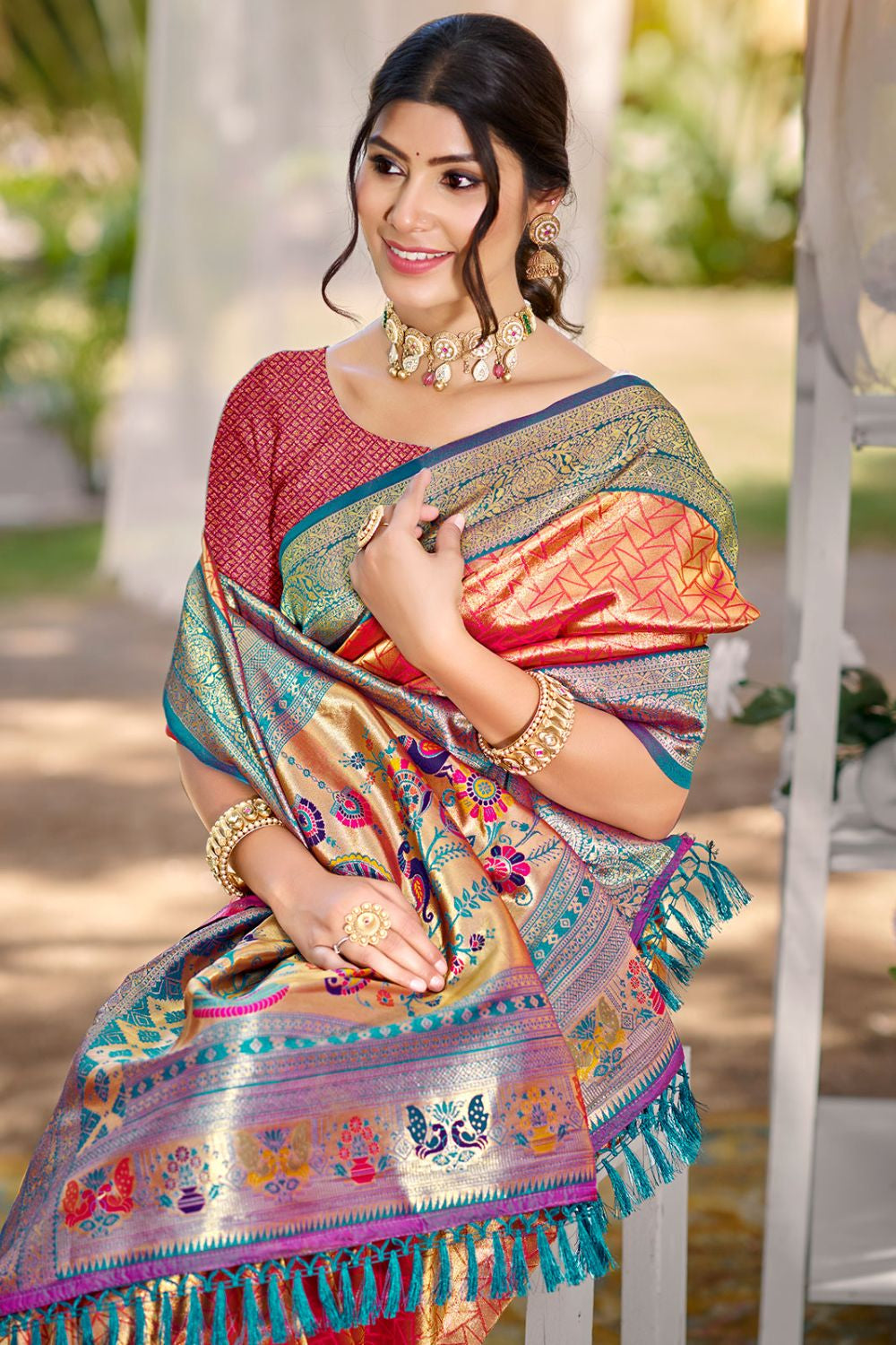 Red Kanjivaram Silk Wedding Sarees With Blouse  SFSGM119003