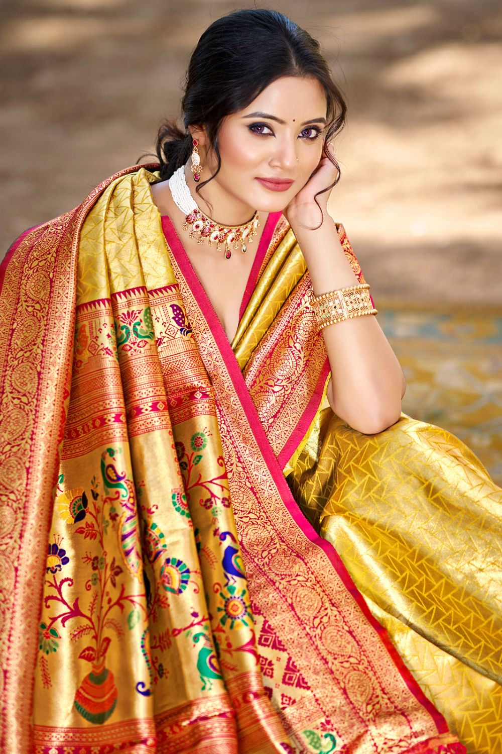 Yellow Kanjivaram Silk Wedding Sarees With Blouse  SFSGM119005