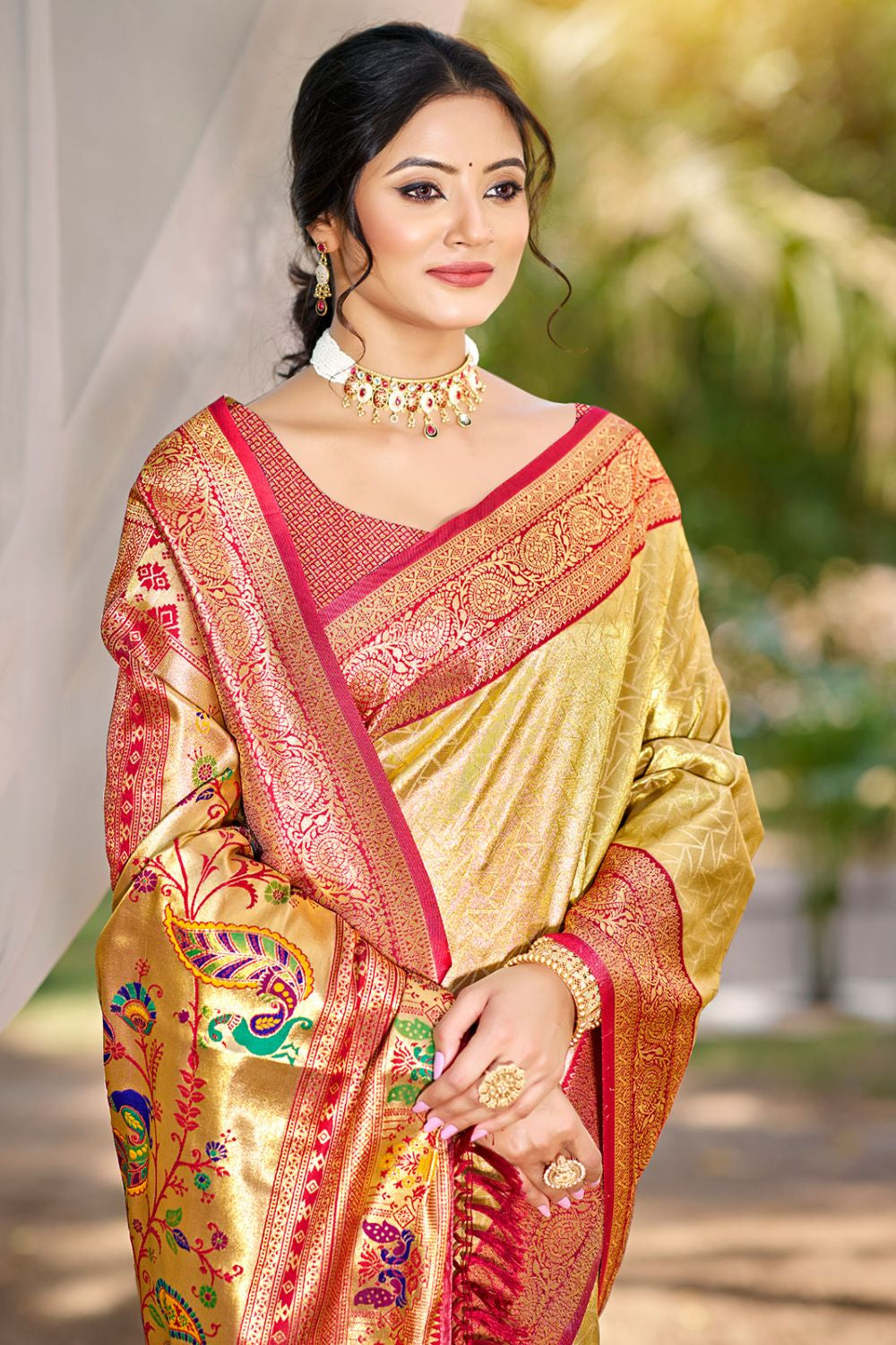 Cream Kanjivaram Silk Wedding Sarees With Blouse  SFSGM119006