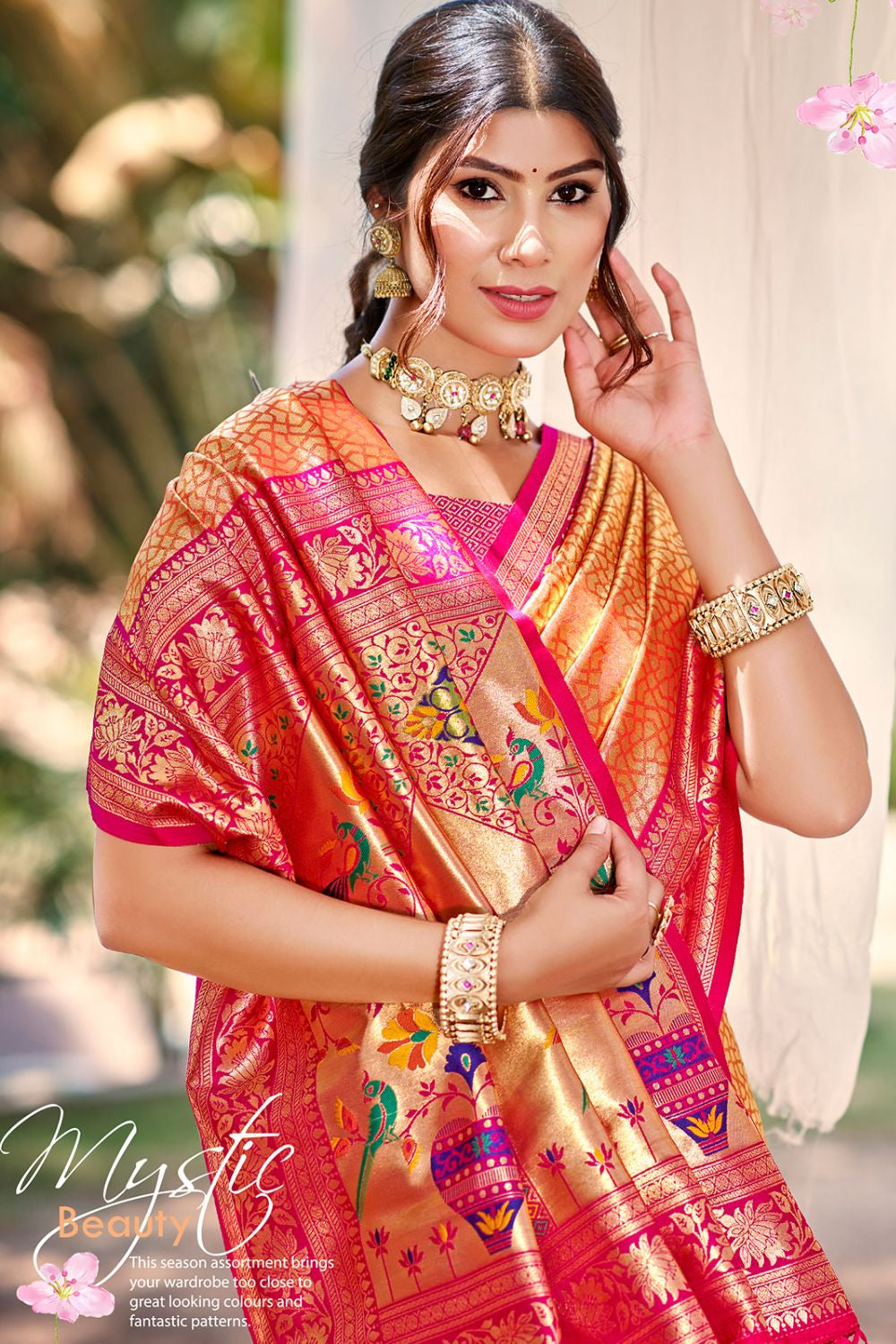Orange Haldi Kanjivaram Silk Zari Woven Saree With BlouseSFSGM119103