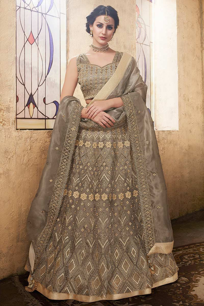 Grey Organza Wedding Ceremony Lehenga Choli SFABC4404