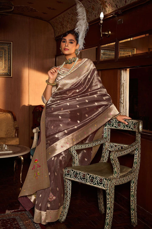 Grey Wedding Ceremonial Paithani Silk Sarees SFRELS5005