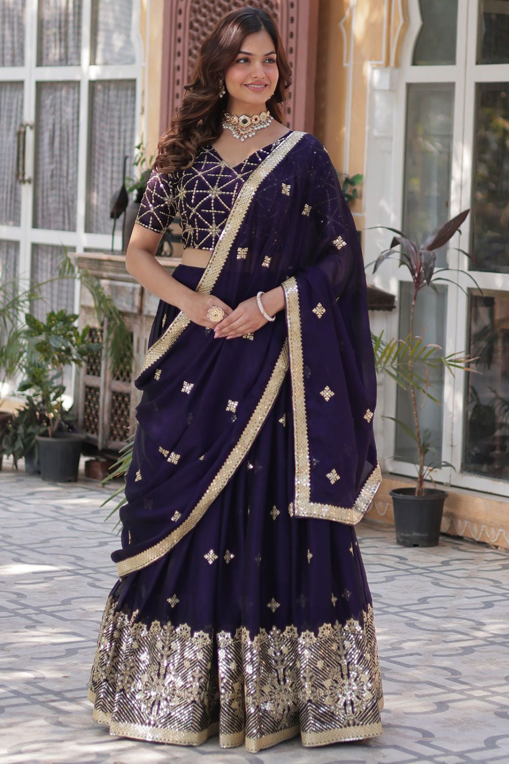 Purple Silk Partywear Lehengas - SFROY503901