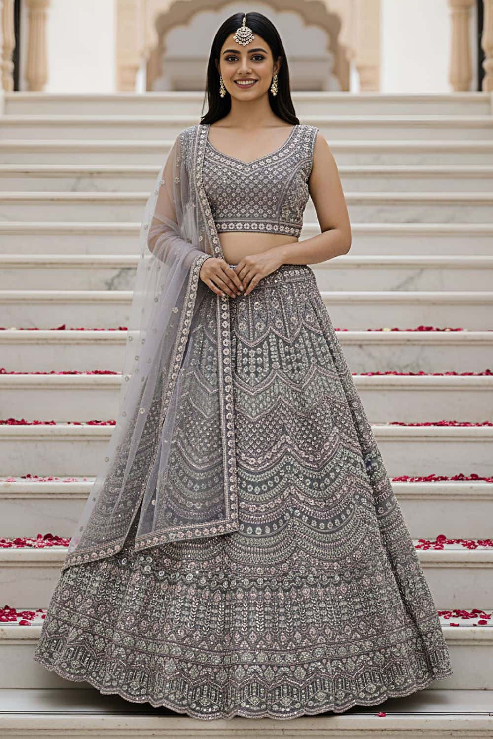 Grey Bridal Engagement Net Lehenga Choli SFANJ3203 Unstitched / Grey / Net Grey Bridal Engagement Net Lehenga Choli SFANJ3203 Unstitched / Grey / Net