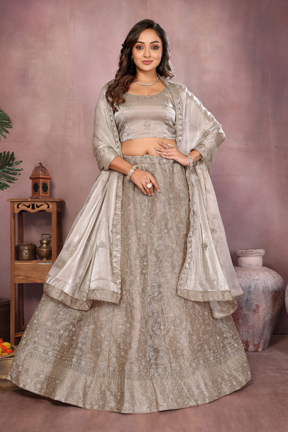 Grey Silk Partywear Lehenga Choli SFJBNF2404R