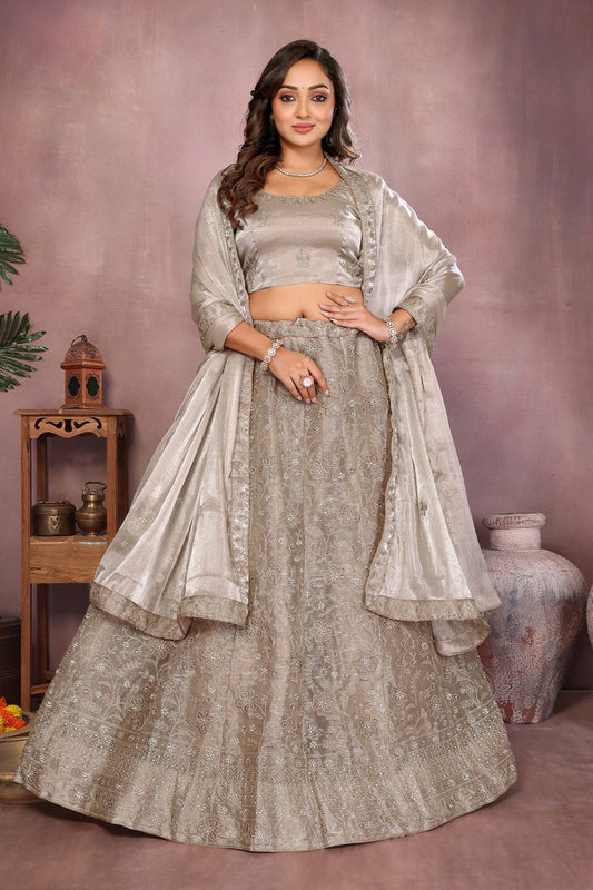 Grey Silk Partywear Lehenga Choli SFJBNF2404R