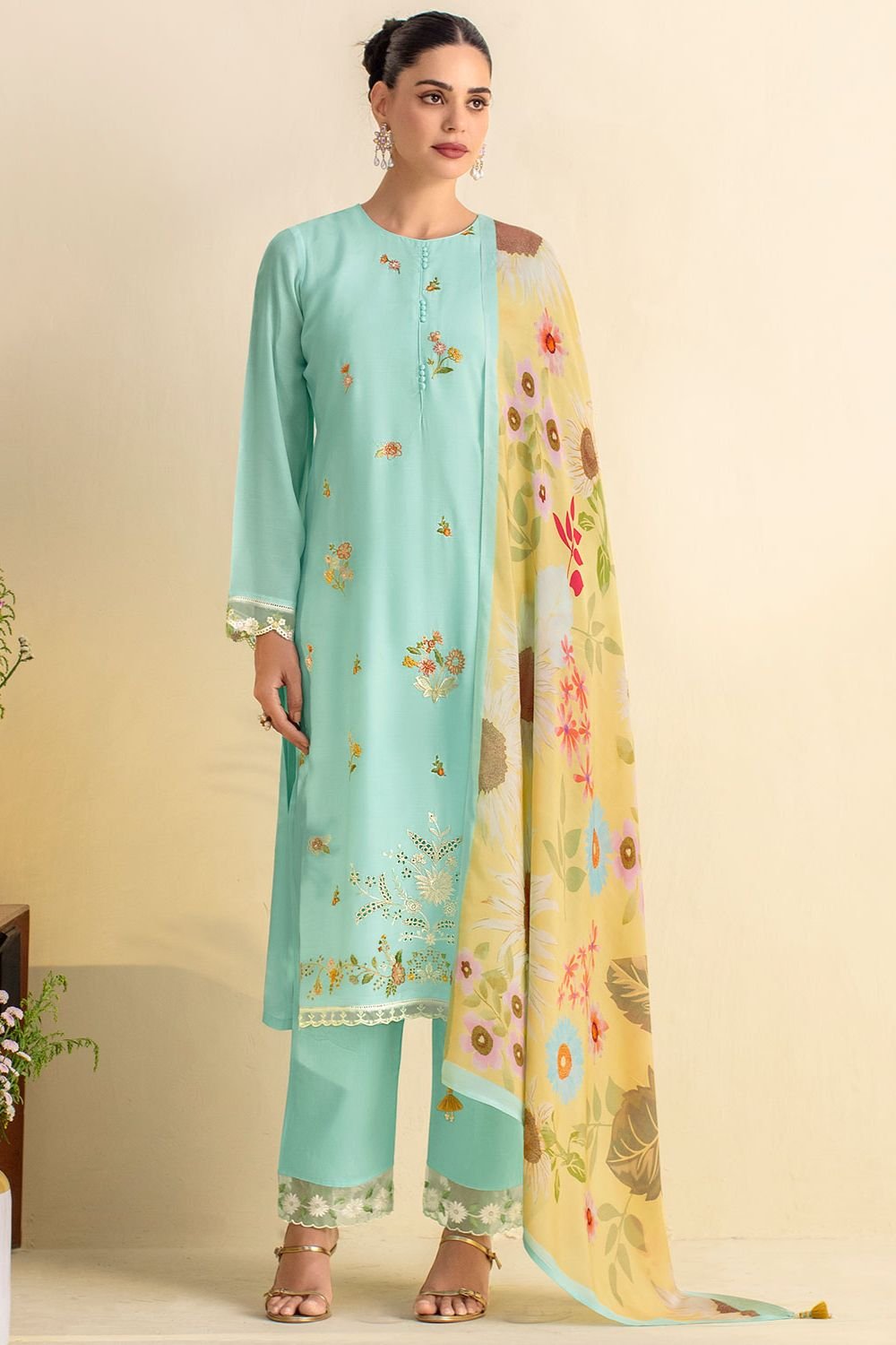 Blue Pure Lawn Plus Size Cotton Salwar Kameez SFYS152403