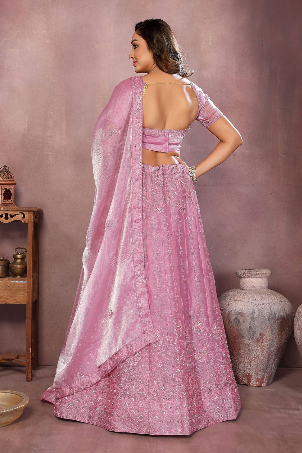 Pink Silk Partywear Lehenga Choli SFJBNF2401R