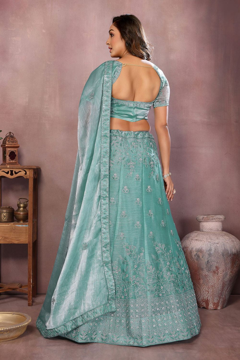 Green Silk Partywear Lehenga Choli SFJBNF2403R
