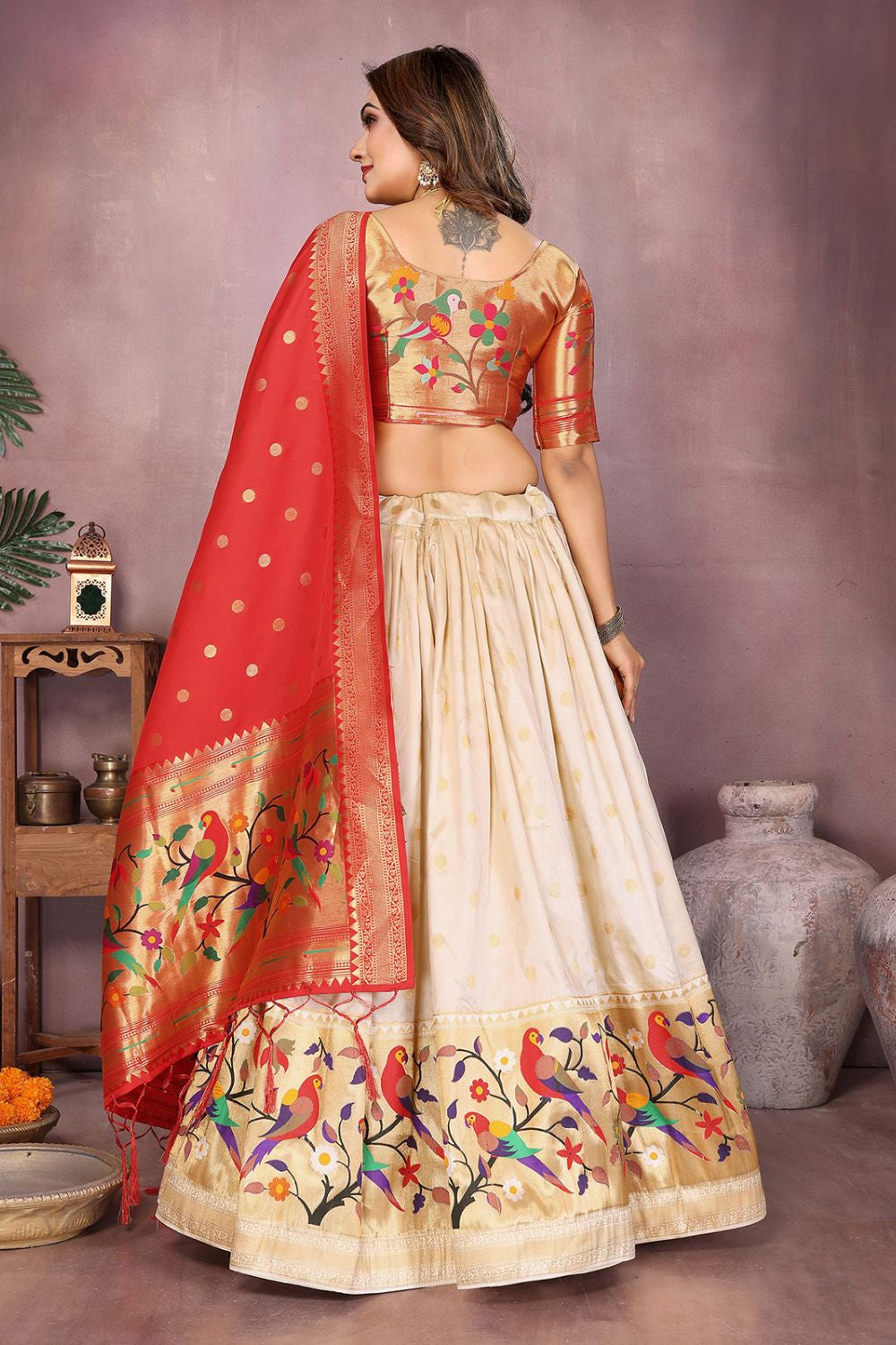 Cream Silk Partywear Lehenga Choli SFJBNF2409R
