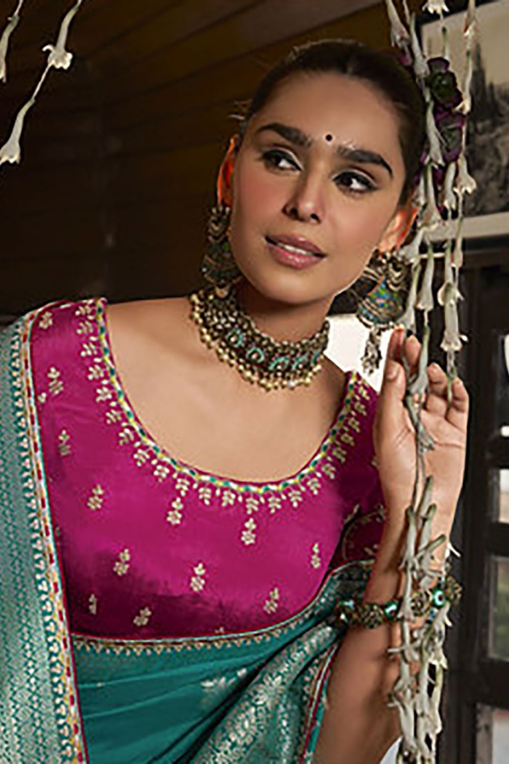 Turquoise Silk Wedding Party Saree Blouse SFSBL2903