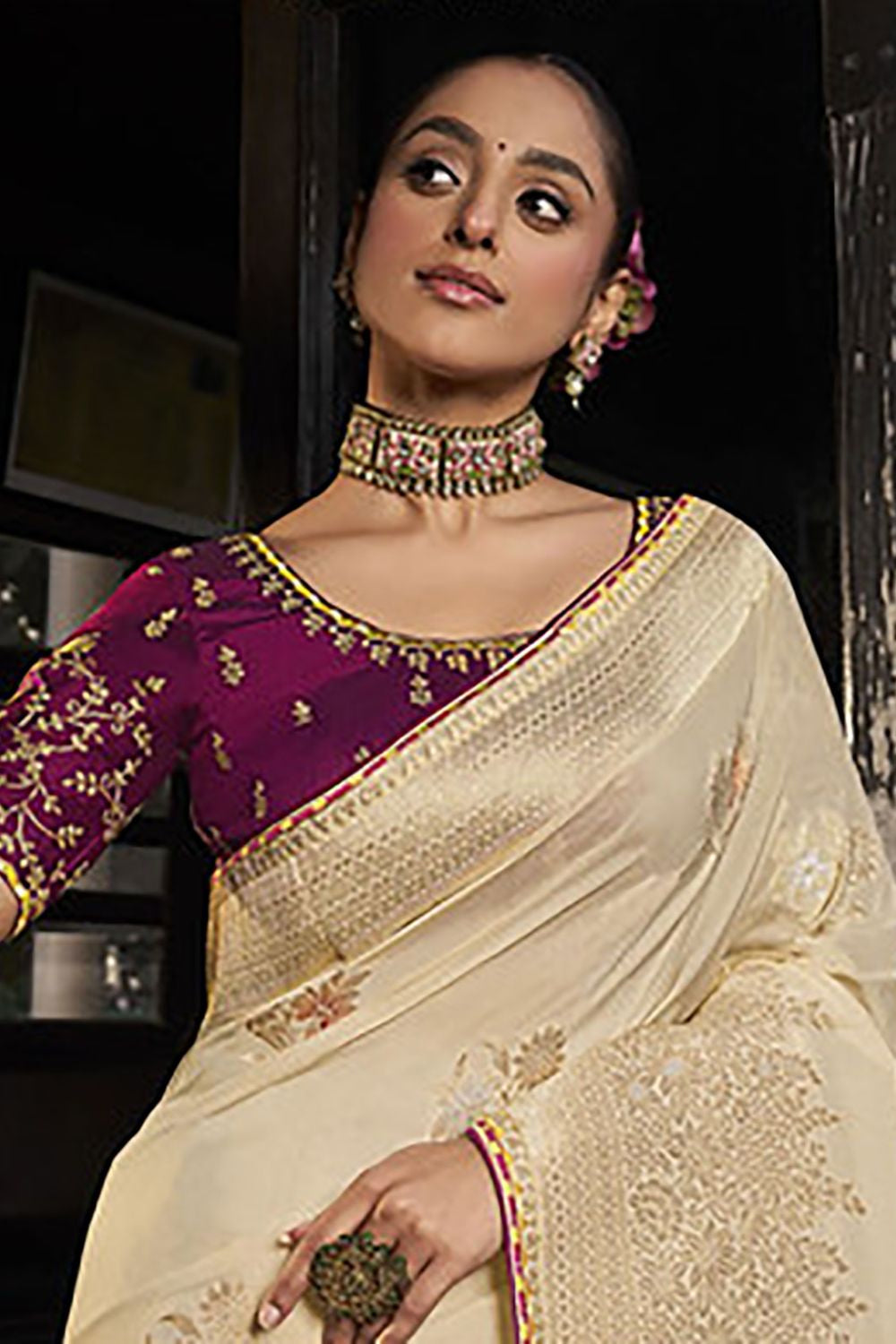 Beige Silk Wedding Party Saree Blouse SFSBL2905