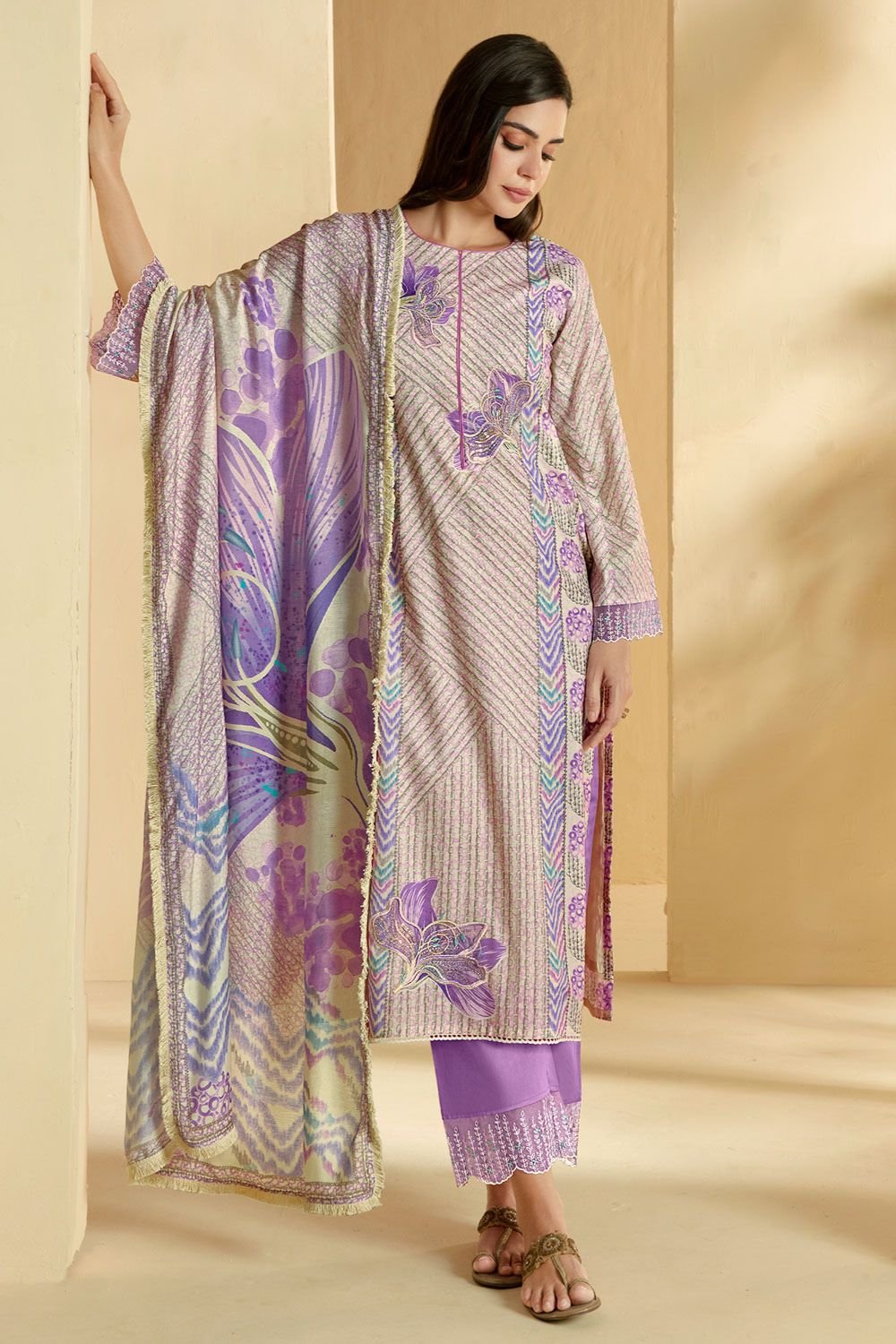 Purple Plus Size Pure Cotton Lawn Salwar Kameez SFYS153904