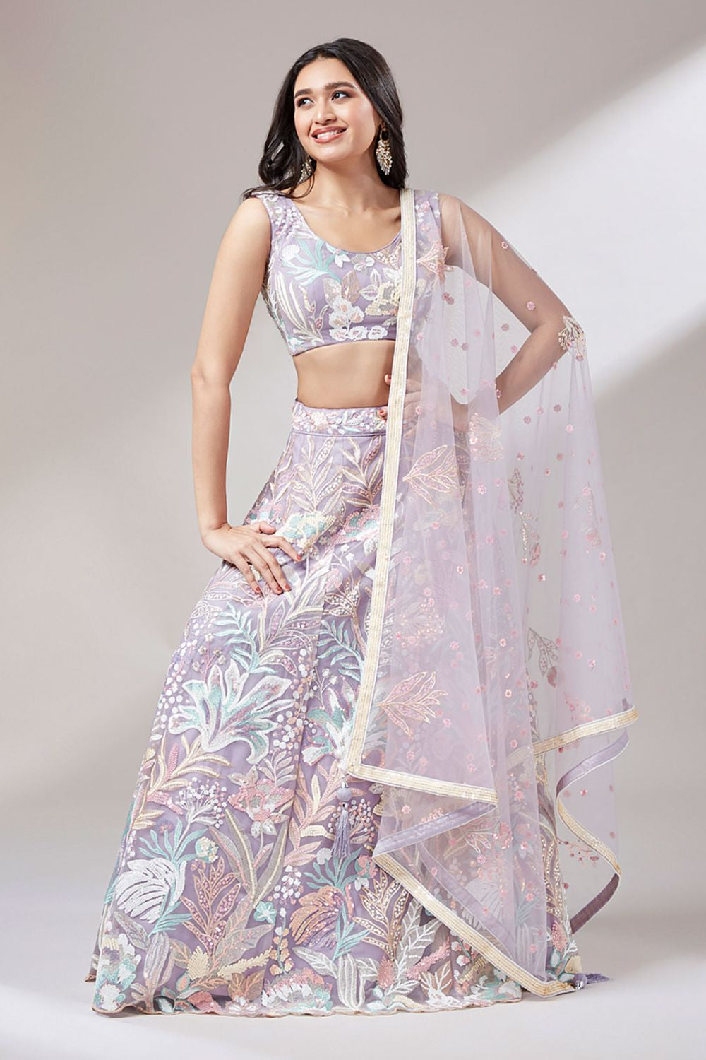 Purple Cocktail Evening Net Lehenga Choli SFROY522403
