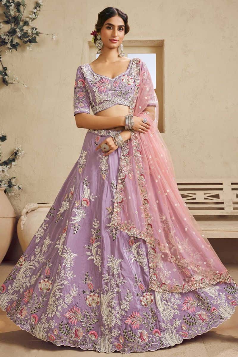 Purple Satin Wedding Party Lehenga Choli SFROY553906 Fully-Stitched - Size Up to 42 -(XSmall - 2XLarge) / Satin / Purple Purple Satin Wedding Party Lehenga Choli SFROY553906 Fully-Stitched - Size Up to 42 -(XSmall - 2XLarge) / Satin / Purple