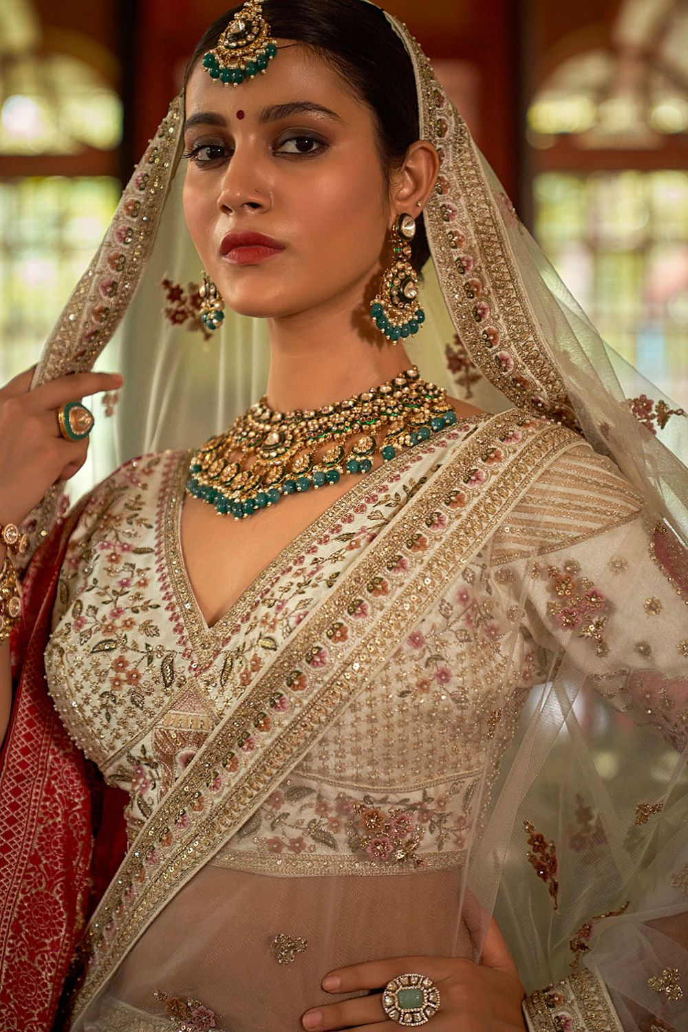 Ivory Subtly Opulent Bridal Silk Lehenga Choli SFSJDN34102