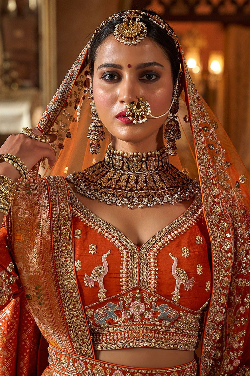 Orange Subtly Opulent Bridal Silk Lehenga Choli SFSJDN34105