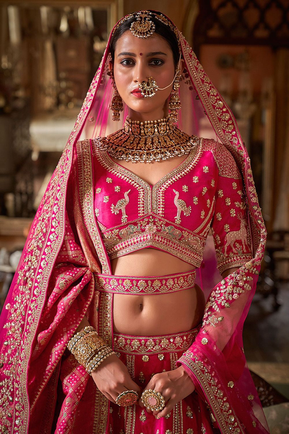 Rani Pink Subtly Opulent Bridal Silk Lehenga Choli SFSJDN34106