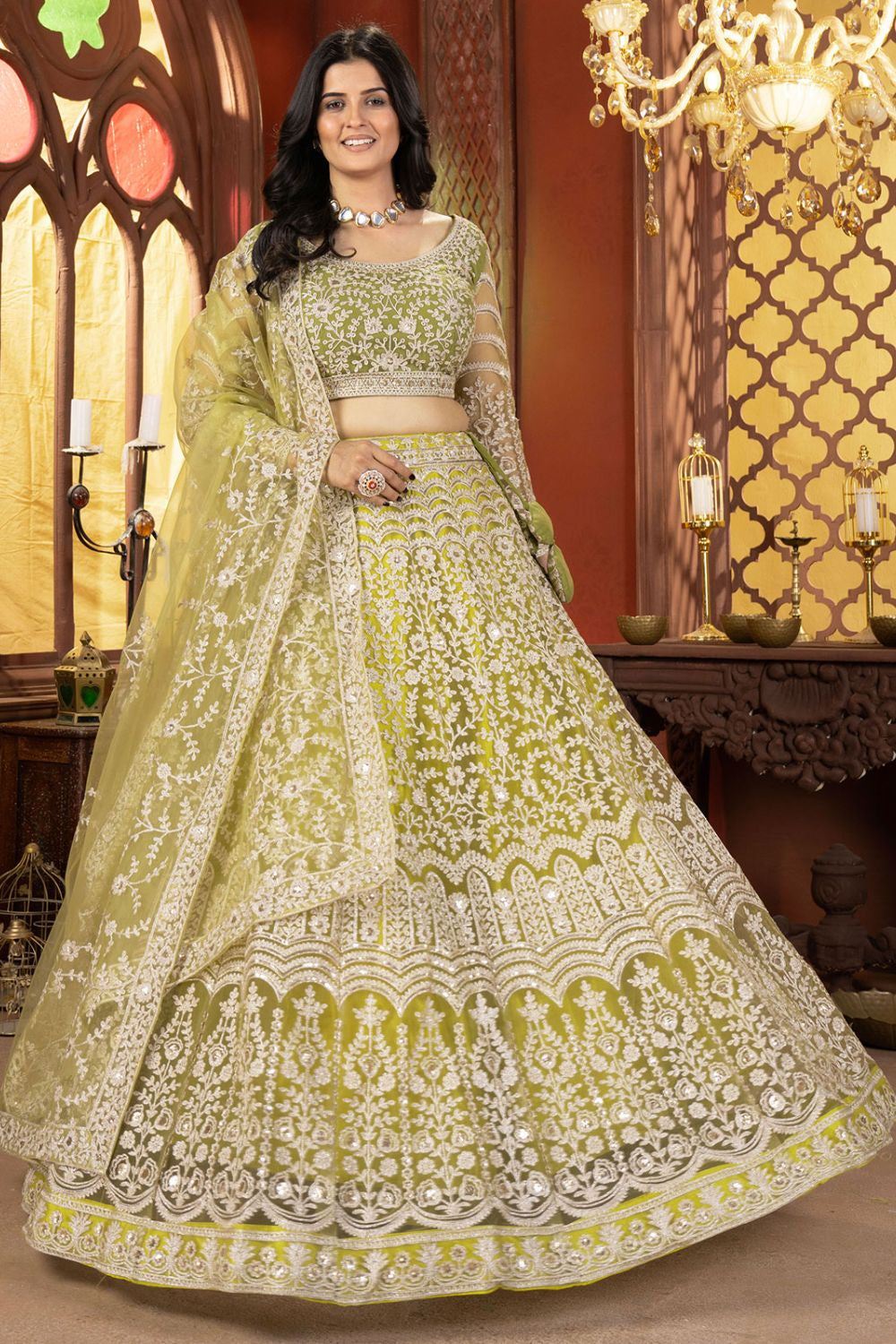 Yellow Haldi Wedding Net Lehenga Choli SFRELS3813