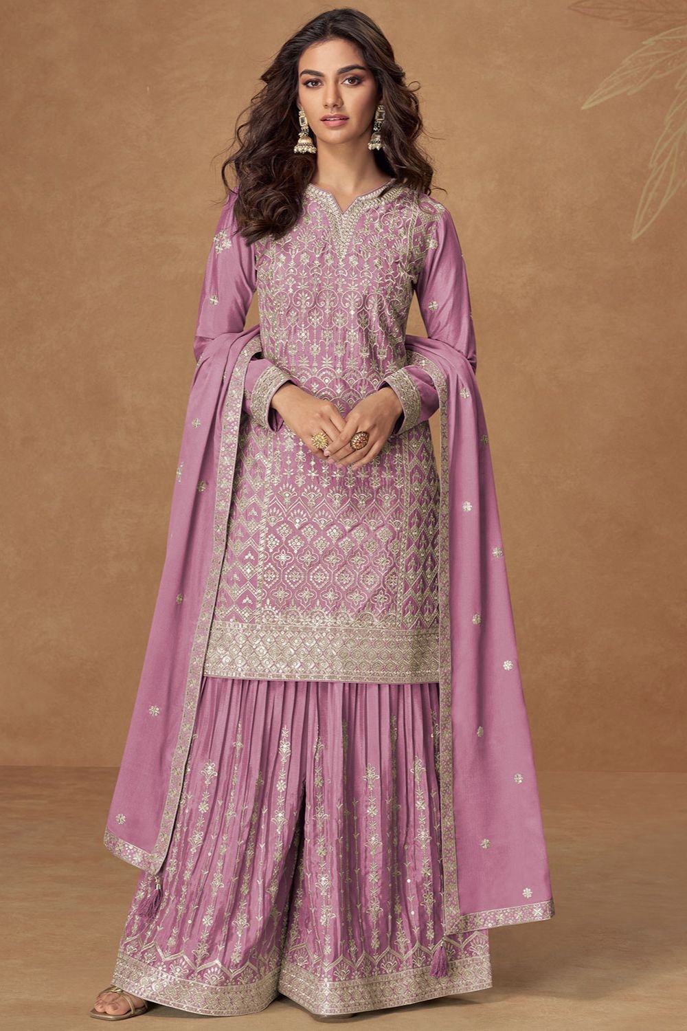 Pink Wedding Chinnon Silk Palazzo Suit SFYS155502R