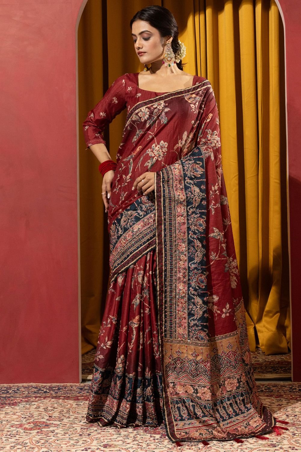 Maroon Red Bridal Wedding Silk Saree Blouse SFSDR1803