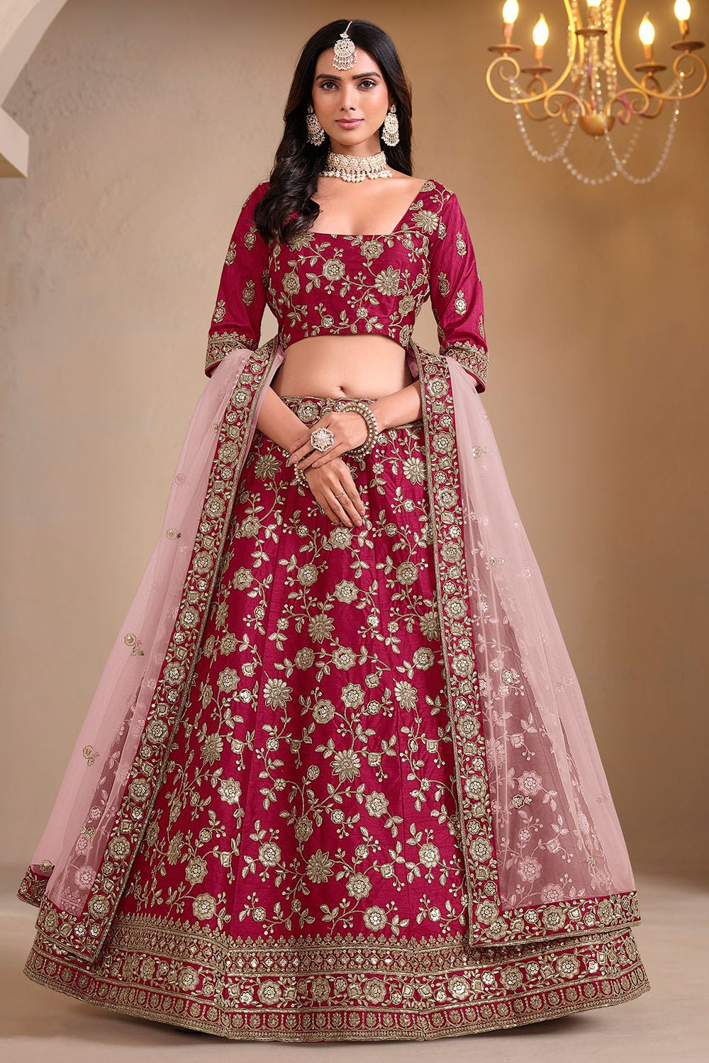 Maroon Art Silk Wedding Lehenga Set SFDFS33004
