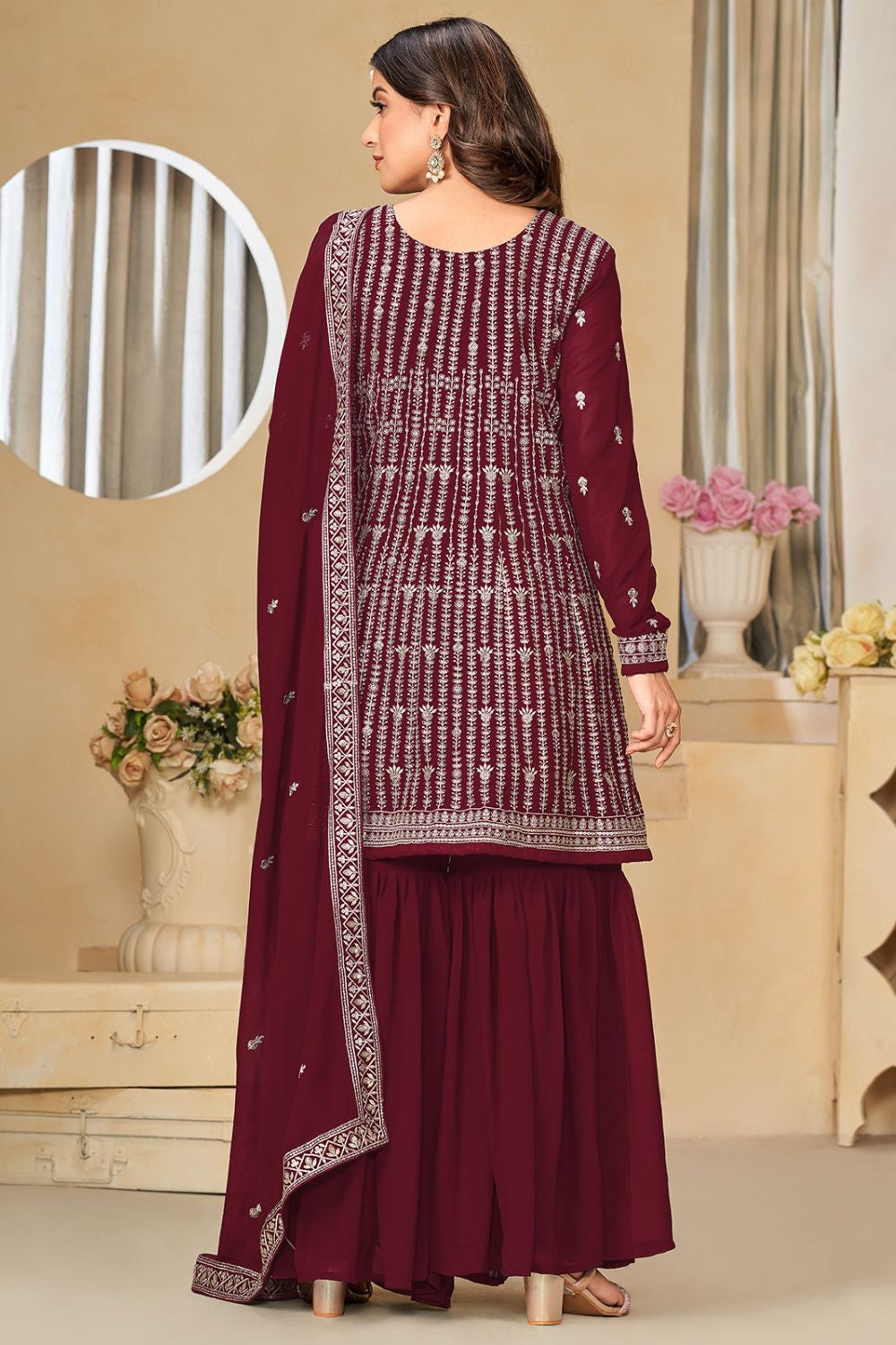 Maroon Georgette Palazzo Salwar Kameez SFDFS27904