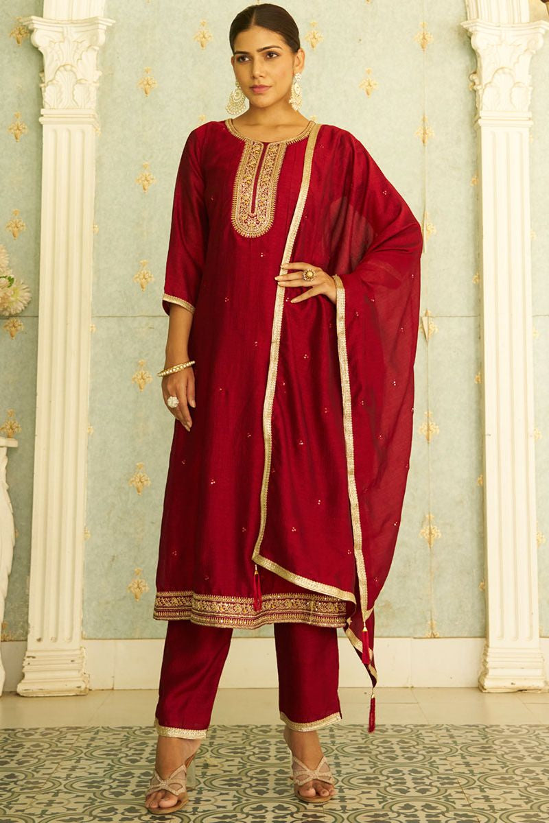 Maroon Mesmerizing Art Silk Salwar Kameez SFROY543103R