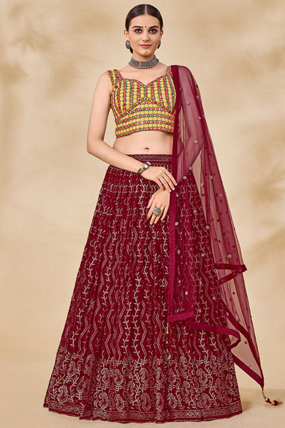 Maroon Georgette Evening Lehenga Choli SFARY14502