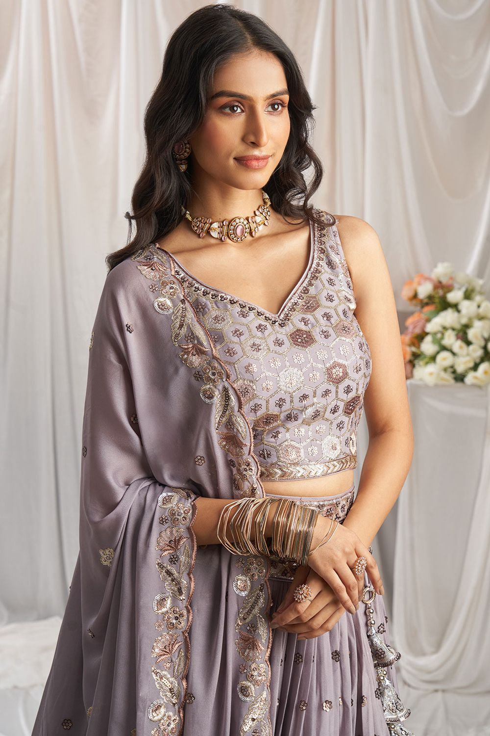 Purple Sangeet Soft Georgette Lehenga Choli SFSA495003