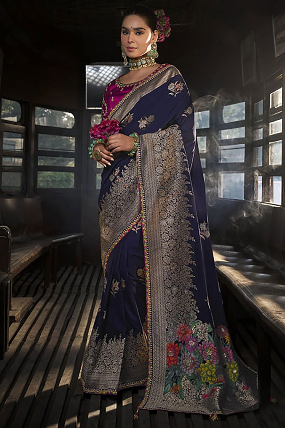 Blue Silk Wedding Party Saree Blouse SFSBL2904