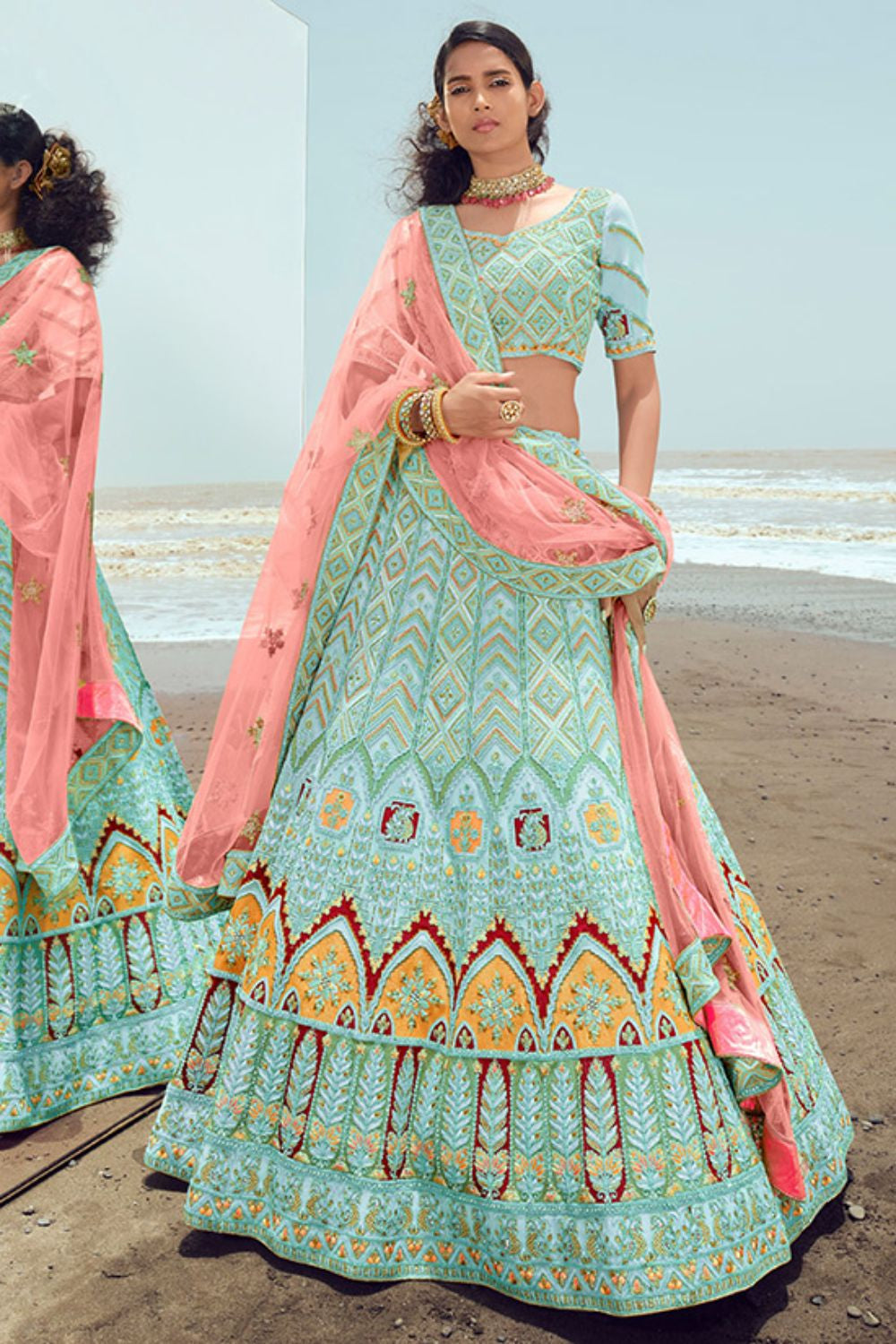 Blue Georgette Wedding Party Lehenga Choli SFARY15113