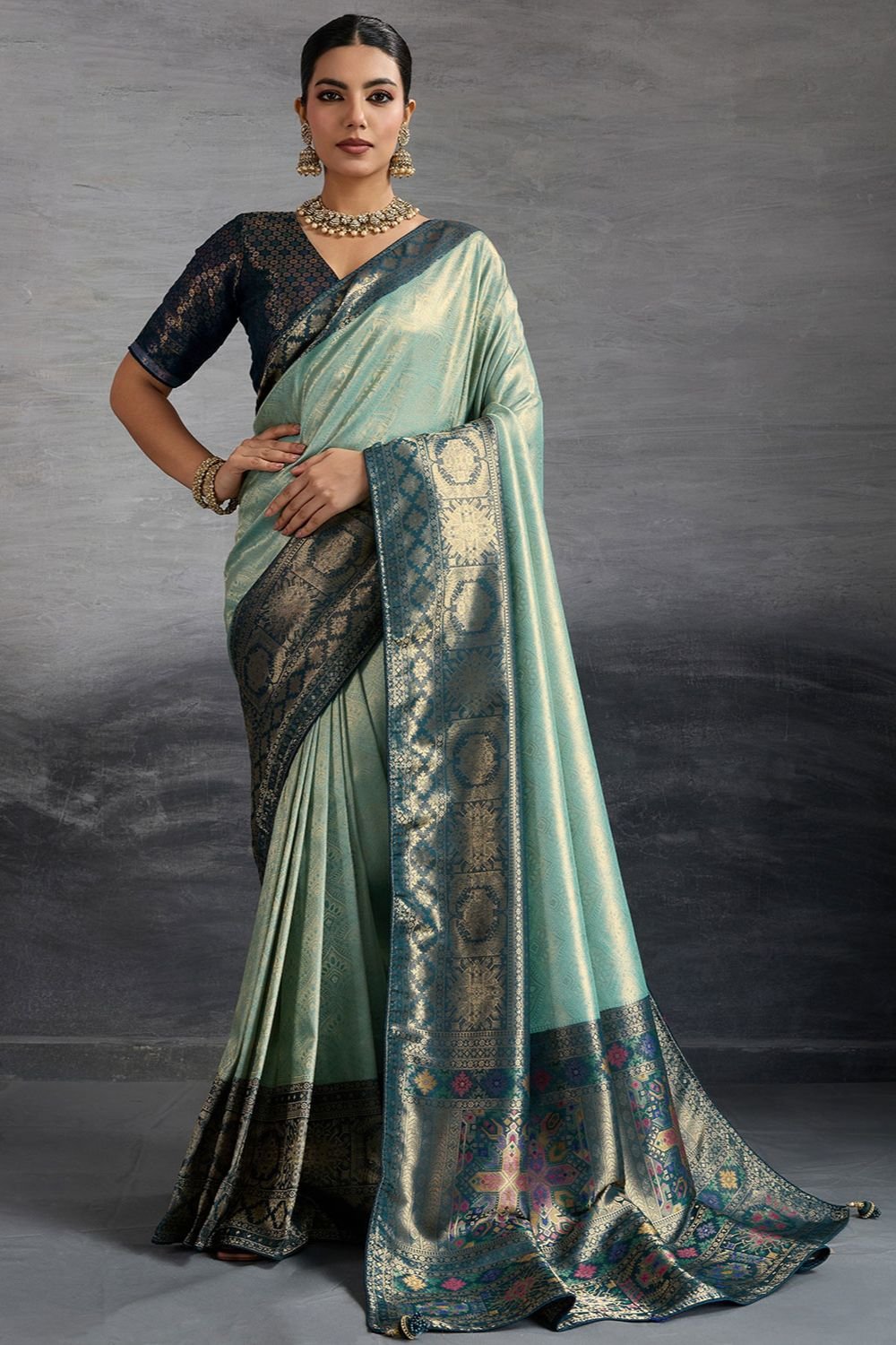 Blue Wedding Party Weaving Silk Saree SFSJDN30501